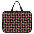 Pink And Green Houndstooth Pattern Print Laptop Sleeve With Handle