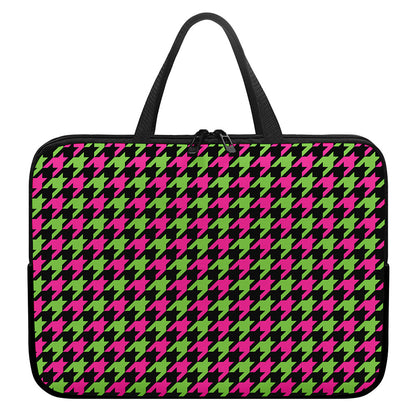 Pink And Green Houndstooth Pattern Print Laptop Sleeve With Handle