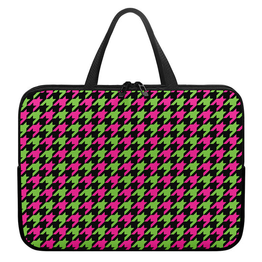 Pink And Green Houndstooth Pattern Print Laptop Sleeve With Handle