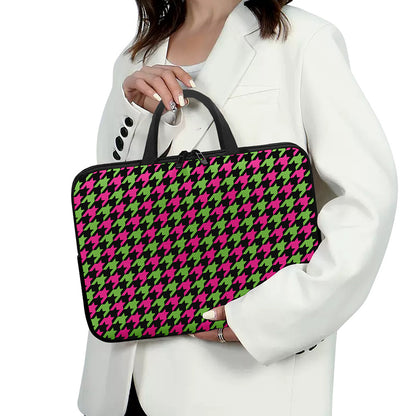 Pink And Green Houndstooth Pattern Print Laptop Sleeve With Handle