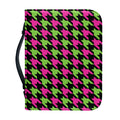 Pink And Green Houndstooth Pattern Print Leather Bible Cover