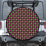 Pink And Green Houndstooth Pattern Print Leather Spare Tire Cover