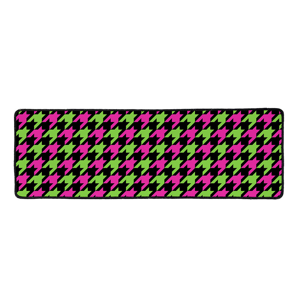 Pink And Green Houndstooth Pattern Print Long Kitchen Mat