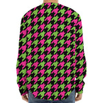 Pink And Green Houndstooth Pattern Print Long Sleeve Baseball Jersey