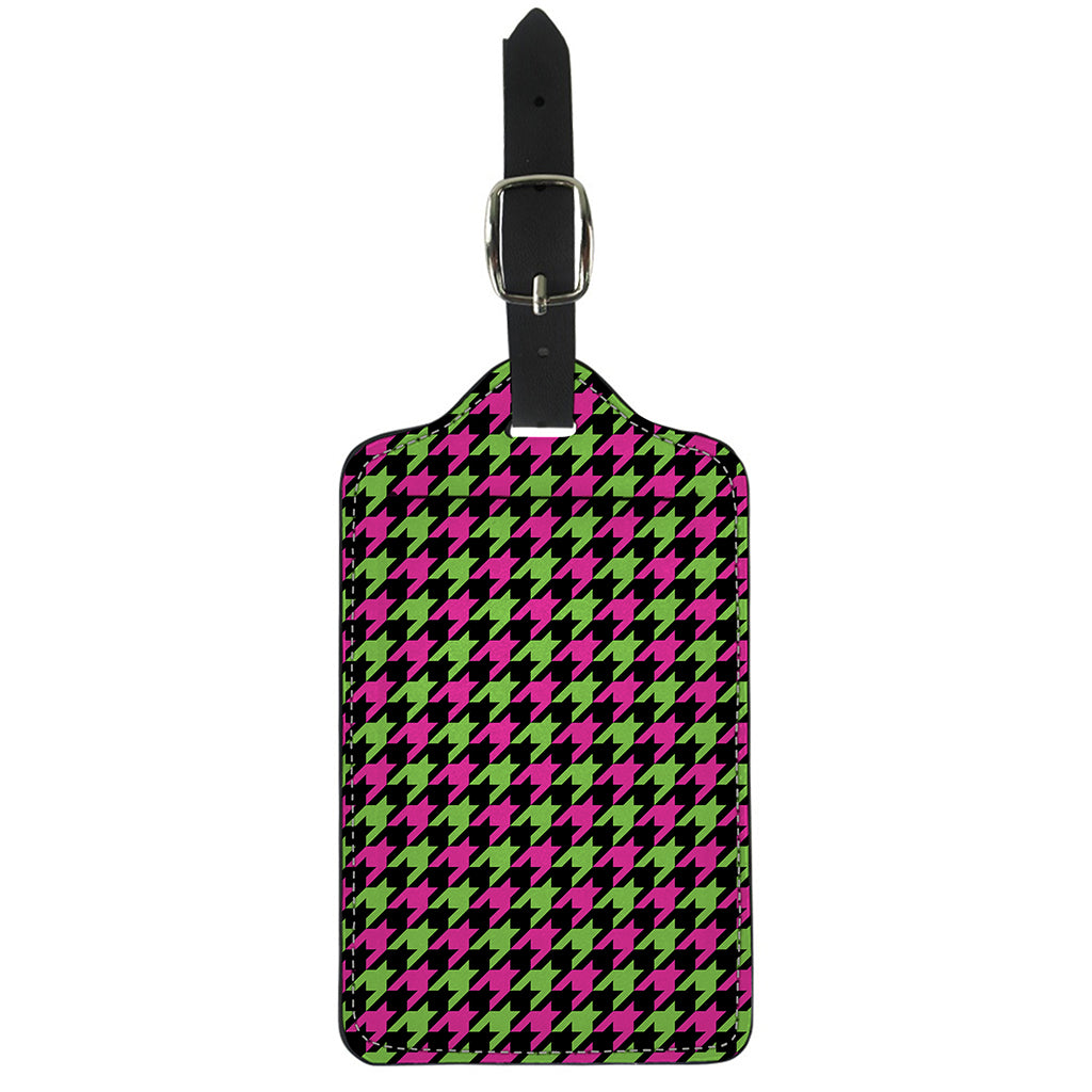 Pink And Green Houndstooth Pattern Print Luggage Tag