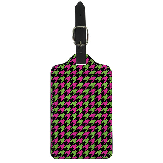 Pink And Green Houndstooth Pattern Print Luggage Tag