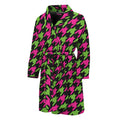 Pink And Green Houndstooth Pattern Print Men's Bathrobe