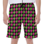 Pink And Green Houndstooth Pattern Print Men's Beach Shorts