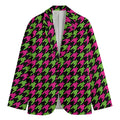 Pink And Green Houndstooth Pattern Print Men's Blazer