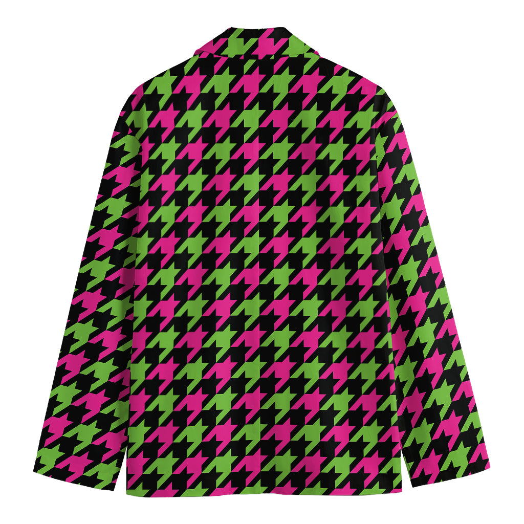 Pink And Green Houndstooth Pattern Print Men's Blazer
