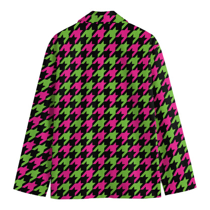 Pink And Green Houndstooth Pattern Print Men's Blazer