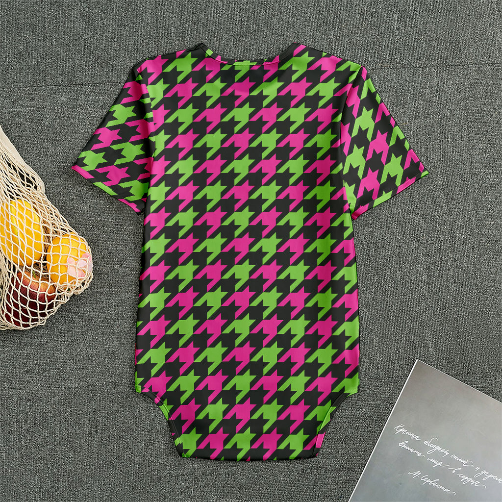 Pink And Green Houndstooth Pattern Print Men's Bodysuit