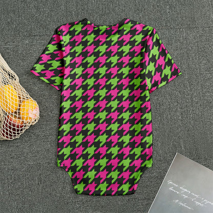 Pink And Green Houndstooth Pattern Print Men's Bodysuit