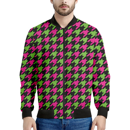 Pink And Green Houndstooth Pattern Print Men's Bomber Jacket