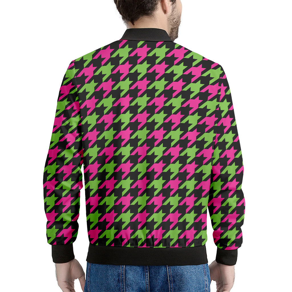 Pink And Green Houndstooth Pattern Print Men's Bomber Jacket