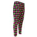 Pink And Green Houndstooth Pattern Print Men's Compression Pants