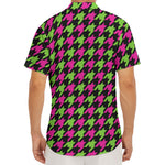 Pink And Green Houndstooth Pattern Print Men's Deep V-Neck Shirt
