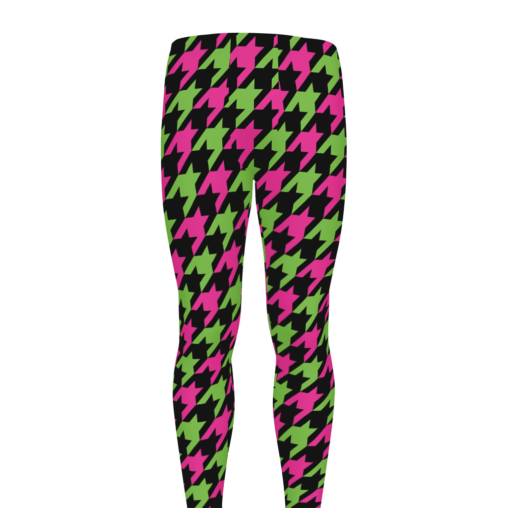 Pink And Green Houndstooth Pattern Print Men's leggings