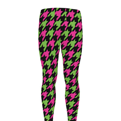Pink And Green Houndstooth Pattern Print Men's leggings