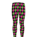 Pink And Green Houndstooth Pattern Print Men's leggings