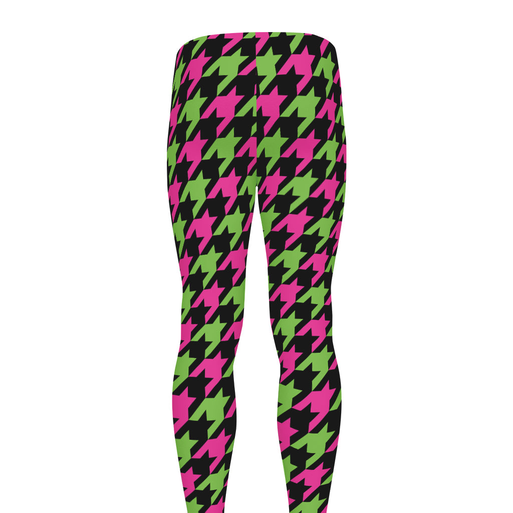 Pink And Green Houndstooth Pattern Print Men's leggings