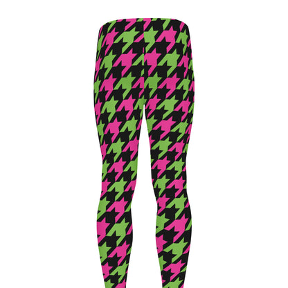 Pink And Green Houndstooth Pattern Print Men's leggings