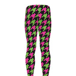 Pink And Green Houndstooth Pattern Print Men's leggings