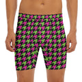 Pink And Green Houndstooth Pattern Print Men's Long Boxer Briefs