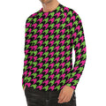 Pink And Green Houndstooth Pattern Print Men's Long Sleeve Rash Guard