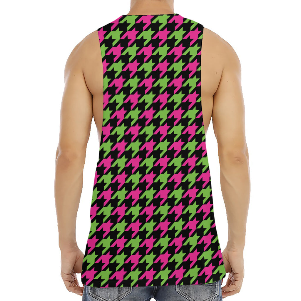 Pink And Green Houndstooth Pattern Print Men's Muscle Tank Top