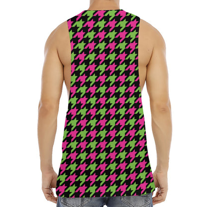 Pink And Green Houndstooth Pattern Print Men's Muscle Tank Top
