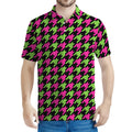Pink And Green Houndstooth Pattern Print Men's Polo Shirt