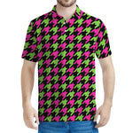 Pink And Green Houndstooth Pattern Print Men's Polo Shirt