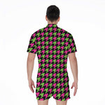 Pink And Green Houndstooth Pattern Print Men's Rompers
