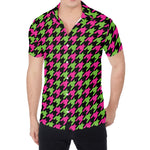 Pink And Green Houndstooth Pattern Print Men's Shirt