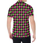 Pink And Green Houndstooth Pattern Print Men's Shirt