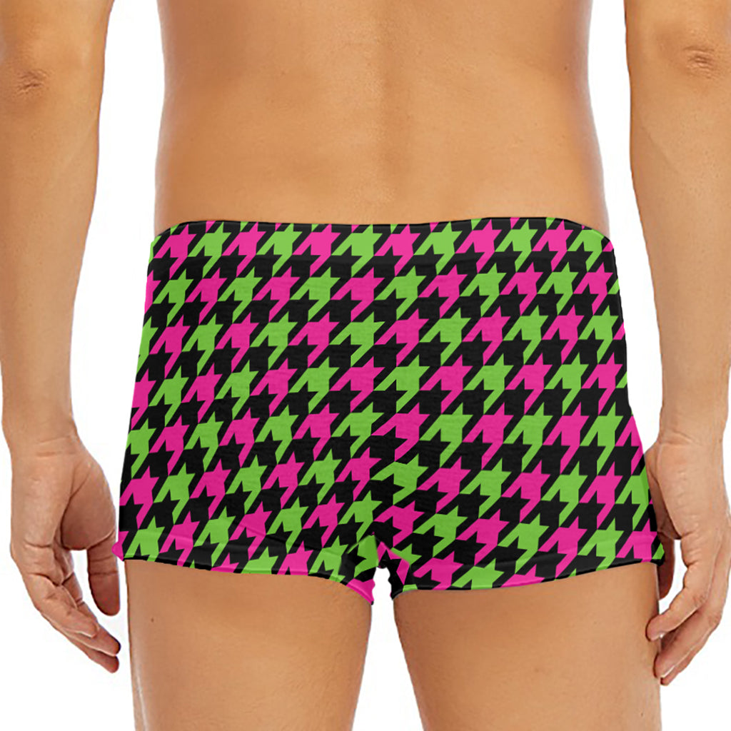 Pink And Green Houndstooth Pattern Print Men's Short Boxer Briefs
