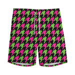 Pink And Green Houndstooth Pattern Print Men's Sports Shorts