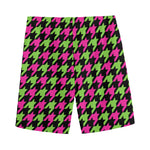 Pink And Green Houndstooth Pattern Print Men's Sports Shorts