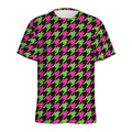 Pink And Green Houndstooth Pattern Print Men's Athletic T-Shirt