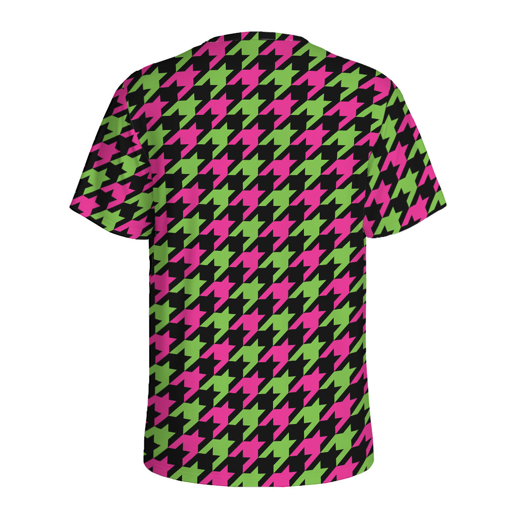 Pink And Green Houndstooth Pattern Print Men's Sports T-Shirt