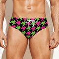 Pink And Green Houndstooth Pattern Print Men's Swim Briefs