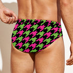 Pink And Green Houndstooth Pattern Print Men's Swim Briefs