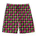 Pink And Green Houndstooth Pattern Print Men's Swim Trunks