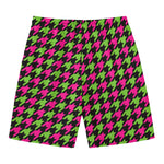 Pink And Green Houndstooth Pattern Print Men's Swim Trunks
