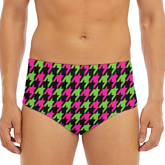Pink And Green Houndstooth Pattern Print Men's Triangle Swim Briefs