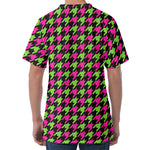 Pink And Green Houndstooth Pattern Print Men's Velvet T-Shirt