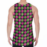 Pink And Green Houndstooth Pattern Print Men's Velvet Tank Top