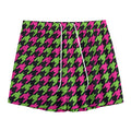 Pink And Green Houndstooth Pattern Print Mesh Shorts