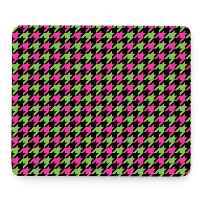 Pink And Green Houndstooth Pattern Print Mouse Pad